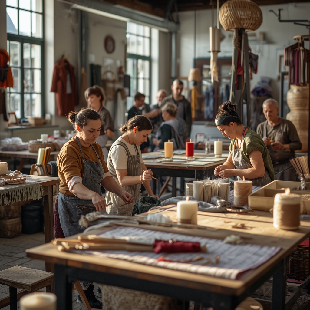 Creatieve deelnemer werkt met textiel